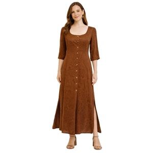 Vintage Joanna Buchanan , Brown Jacquard Maxi Dress Silk Linen Blend, Size 6